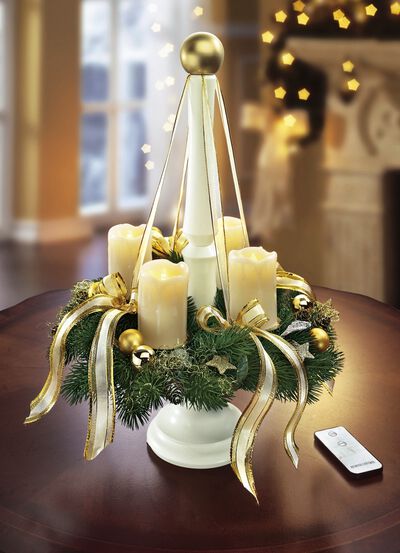 Adventskrans med LED äkta vaxljus och träställ 