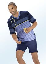 Shorty med V-ringning och randigt tryck fram och &auml;rmar 