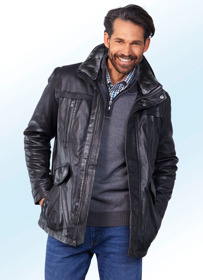 L&auml;derjacka med dubbla fickor 