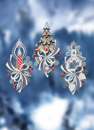 F&ouml;nsterbild, set om 3, gjord av &auml;kta Plauenspets 