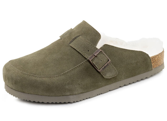 Fodrade herrträskor med lammskinn OLIV