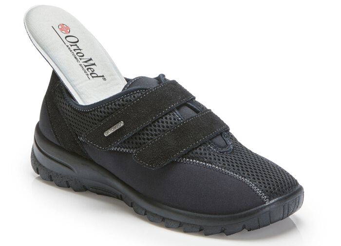 Bekv&auml;ma damskor med kardborreband, bredd H, med uttagbar fotb&auml;dd SVART