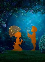 pojke och flicka med paraply 