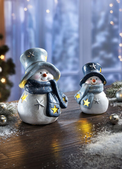 LED polyresin snögubbe, set om 2 