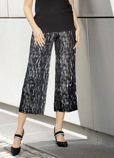 Culottes med elegant glansigt tryck, , large