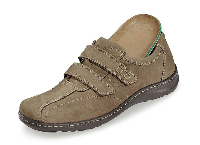 Skor med kardborrband fr&aring;n Waldl&auml;ufer med handsydd sula TOBAKSBRUN