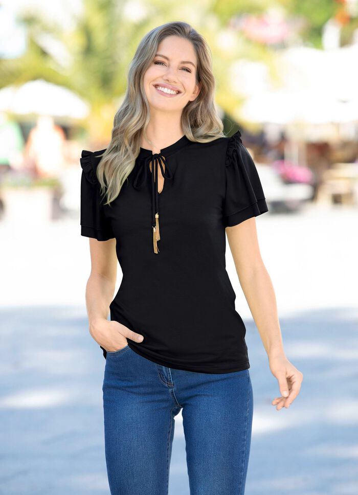 Skjorta med volangkant i 2 f&auml;rger 