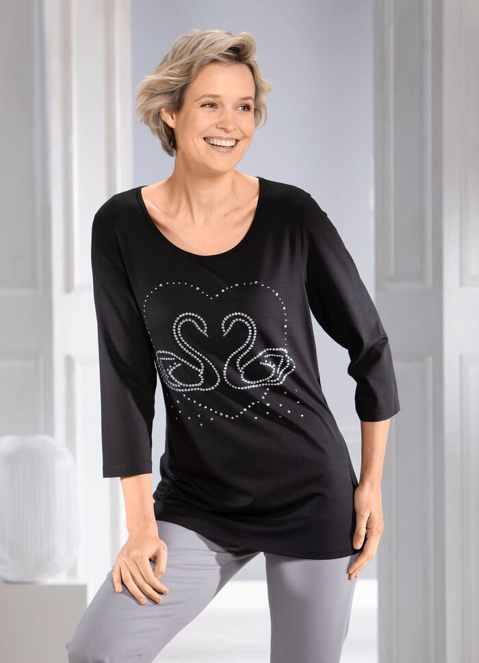 Skjorta med elegant strassdekor i 2 f&auml;rger SVART