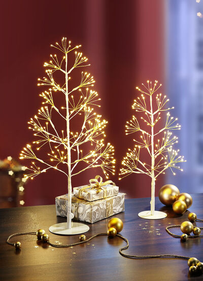 Belyst bordsdekoration i metall 