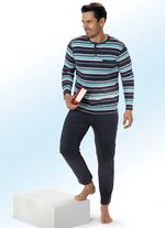 Tv&aring; paket pyjamas med knappsl&aring; och garnf&auml;rgad randig design 