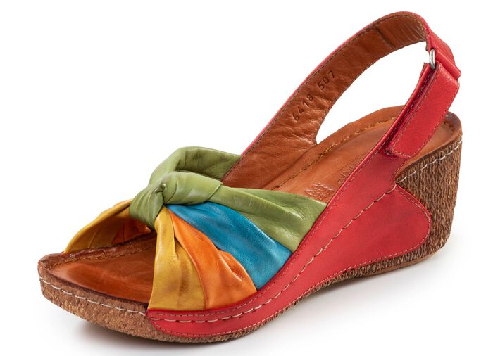 Gemini, trendiga damsandaler, bredd G, med justerbart kardborreband ROT-BUNT