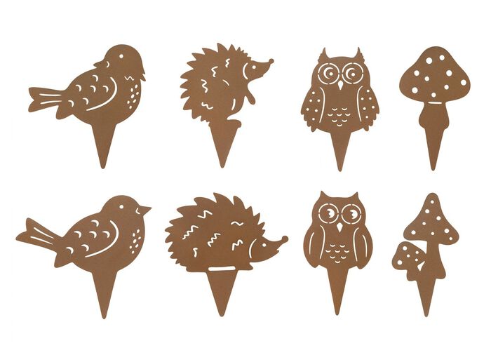 Dekorpluggar av rostig metall, set om 8 