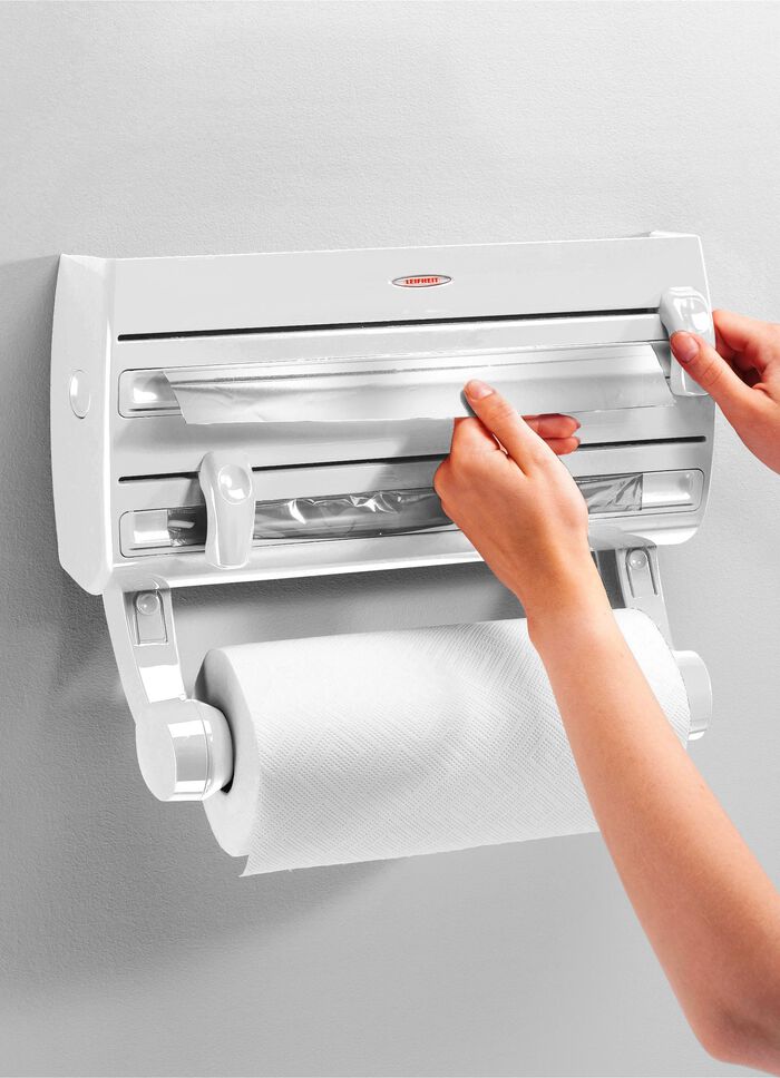 V&auml;ggh&aring;llare f&ouml;r pappersrullar fr&aring;n Leifheit med hylla f&ouml;r kryddor 