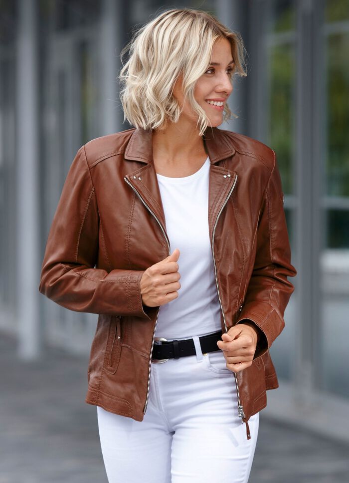 Kort skinnjacka fr&aring;n "Cabrini" MITTELBRAUN