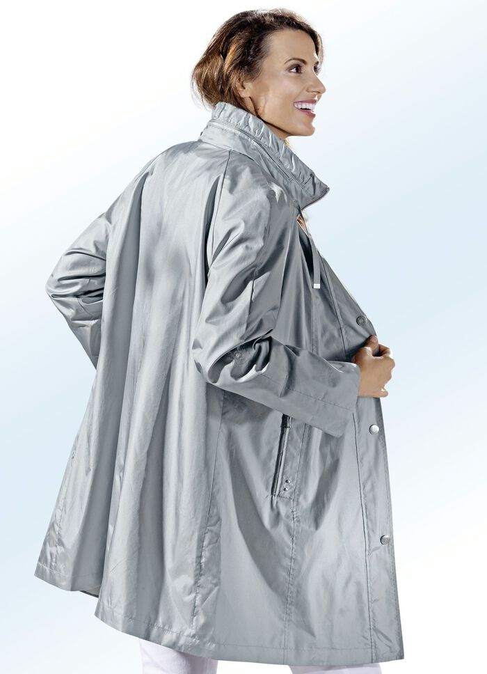 Funktionell l&aring;ng jacka med fast huva integrerad i kragen 