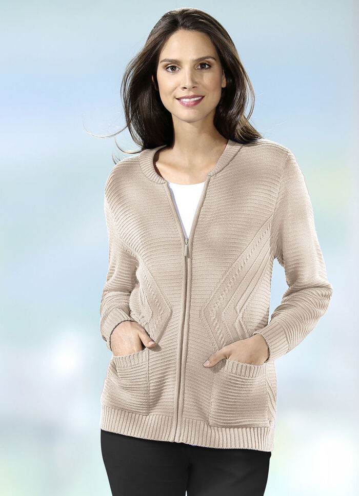 Cardigan med texturerade accenter BEIGE