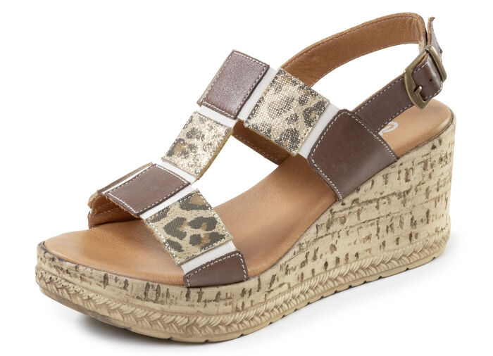 Gemini, trendiga damsandaler, bredd G, tillverkade av läder BRAUN-BEIGE