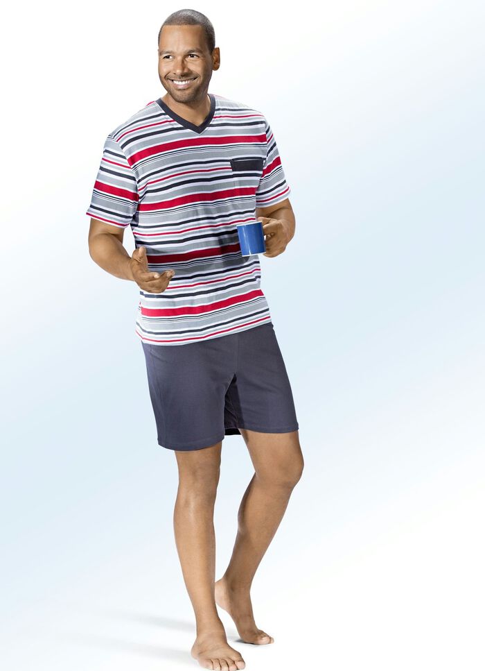 Kort&auml;rmad pyjamas i tv&aring;pack med V-ringning och br&ouml;stficka 