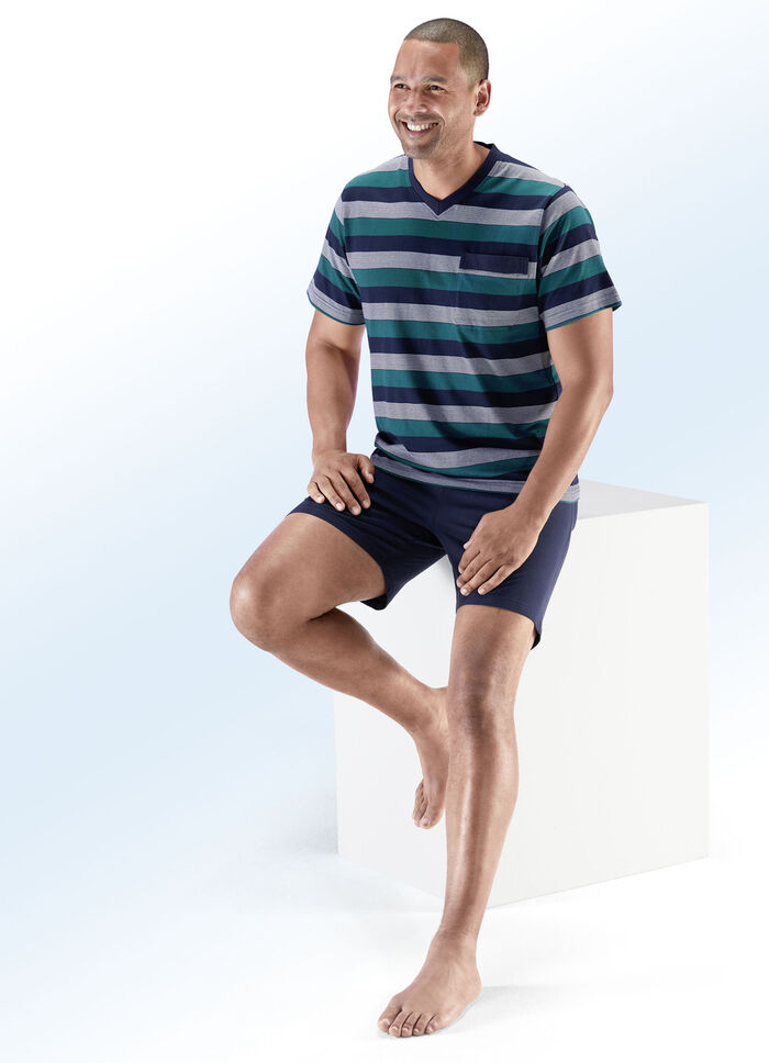 Tvåpack med shorts med V-ringning, bröstficka och garnfärgad randig design 