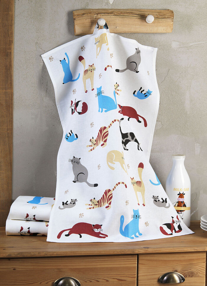 Kökshanddukar med kattdesign, set om 3 