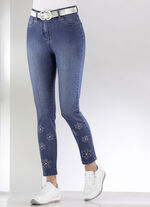 Jeans med blommiga öljetter och strass JEANS BLÅ