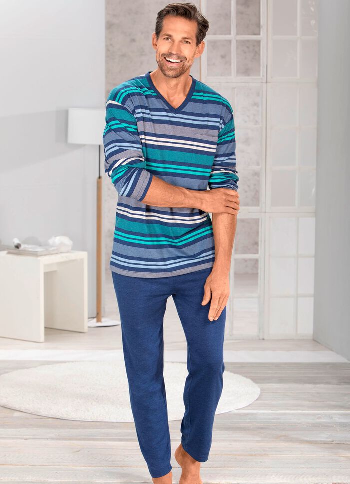 Pyjamas med V-ringning och garnf&auml;rgade r&auml;nder 