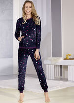Pyjamas i polarfleece med kängurufickor och muddar, 