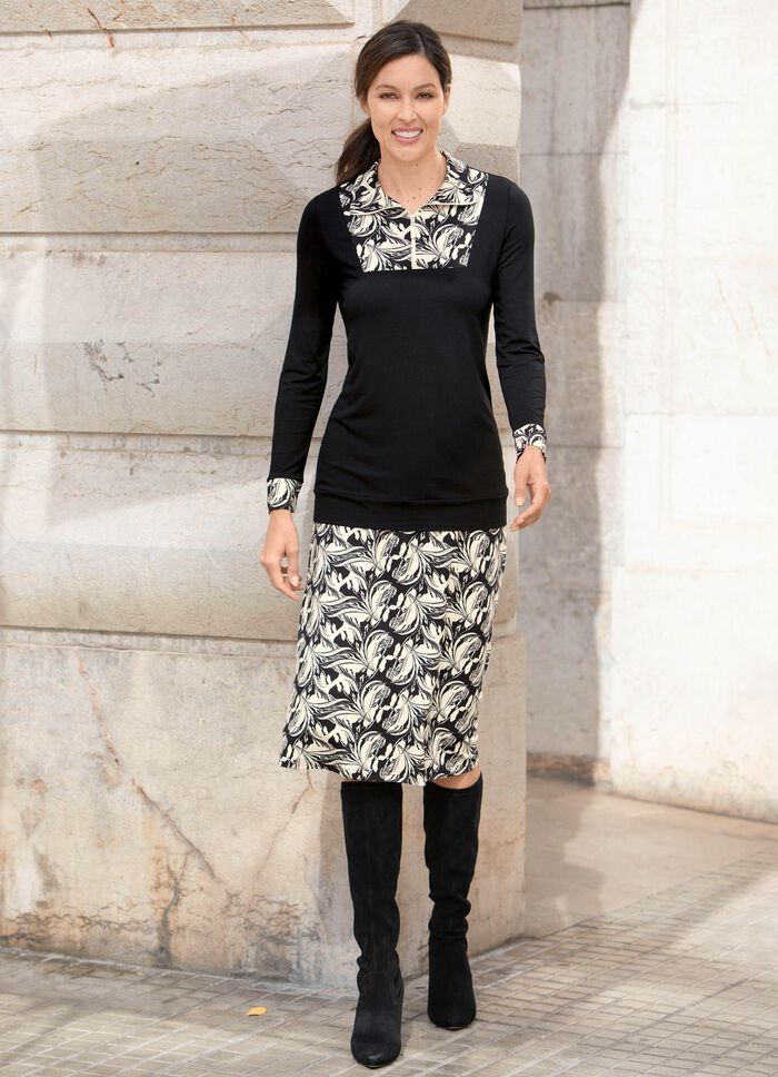 Skjorta med kontrasterande nedf&auml;llbar krage 