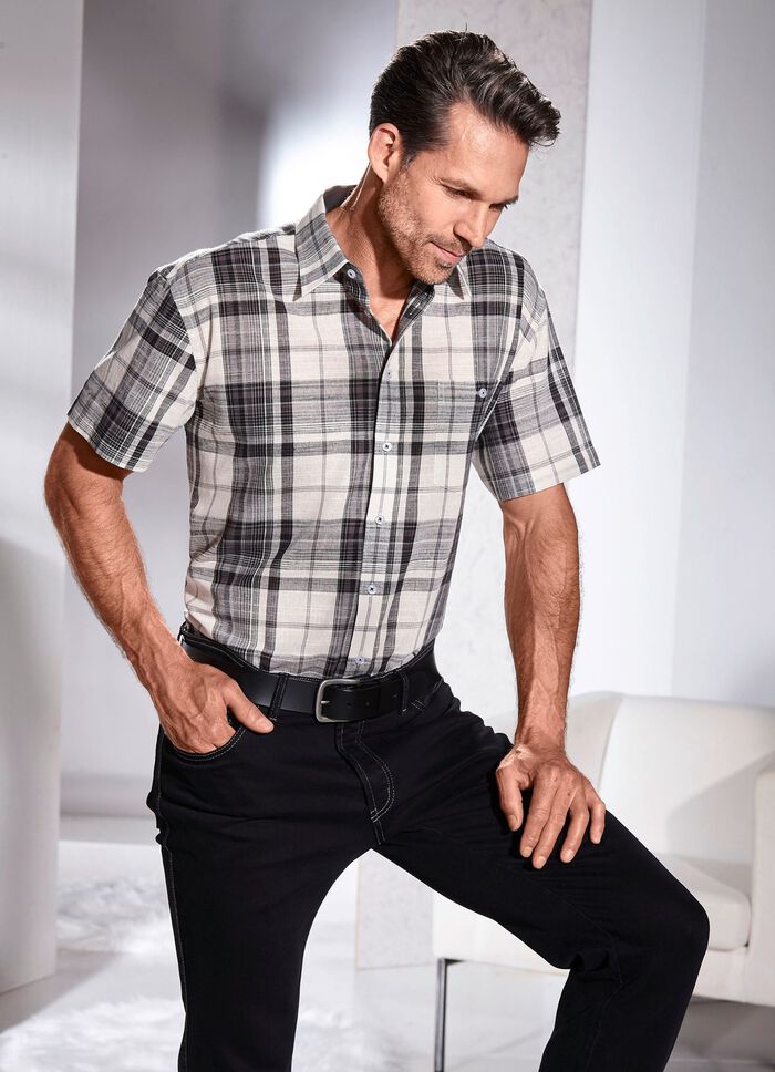 Rutig skjorta med br&ouml;stficka NATUR-SCHWARZ KARIERT