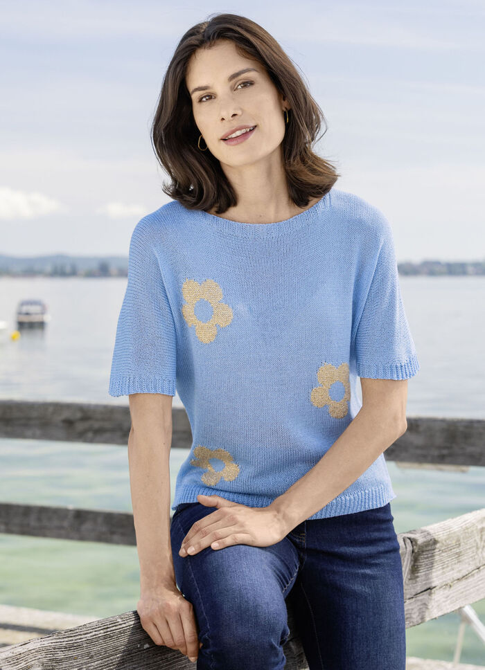 Glittertröja med blommotiv 