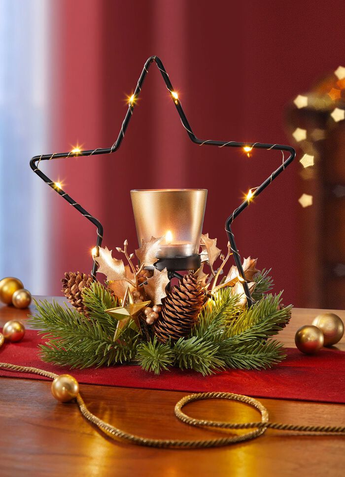 Dekorerad v&auml;rmeljush&aring;llare i metall med LED-belysning 