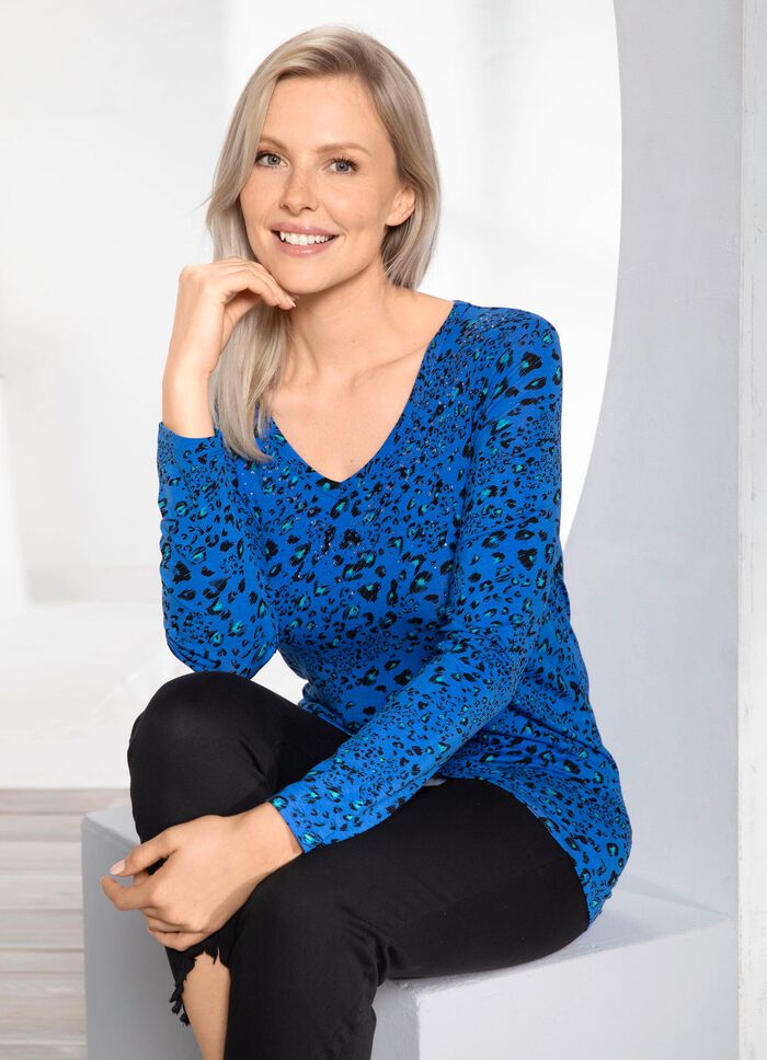 Allover m&ouml;nstrad skjorta i 2 f&auml;rger KUNGLIGT BL&Aring;-SVART