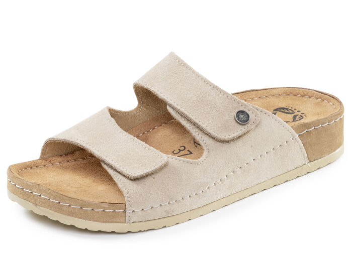 Mubb, bekväma damslippers, bredd H, med kardborreband SAND