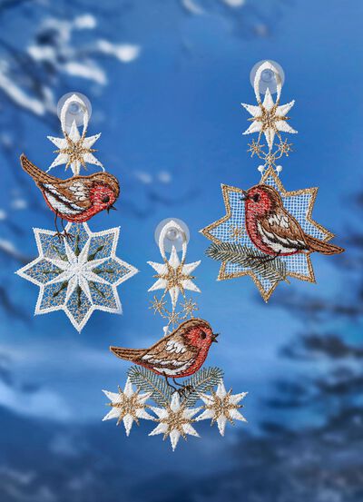 F&ouml;nsterbild, set om 3, gjord av &auml;kta Plauenspets 