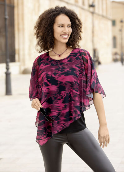 Poncho-tunika med integrerad topp, , large