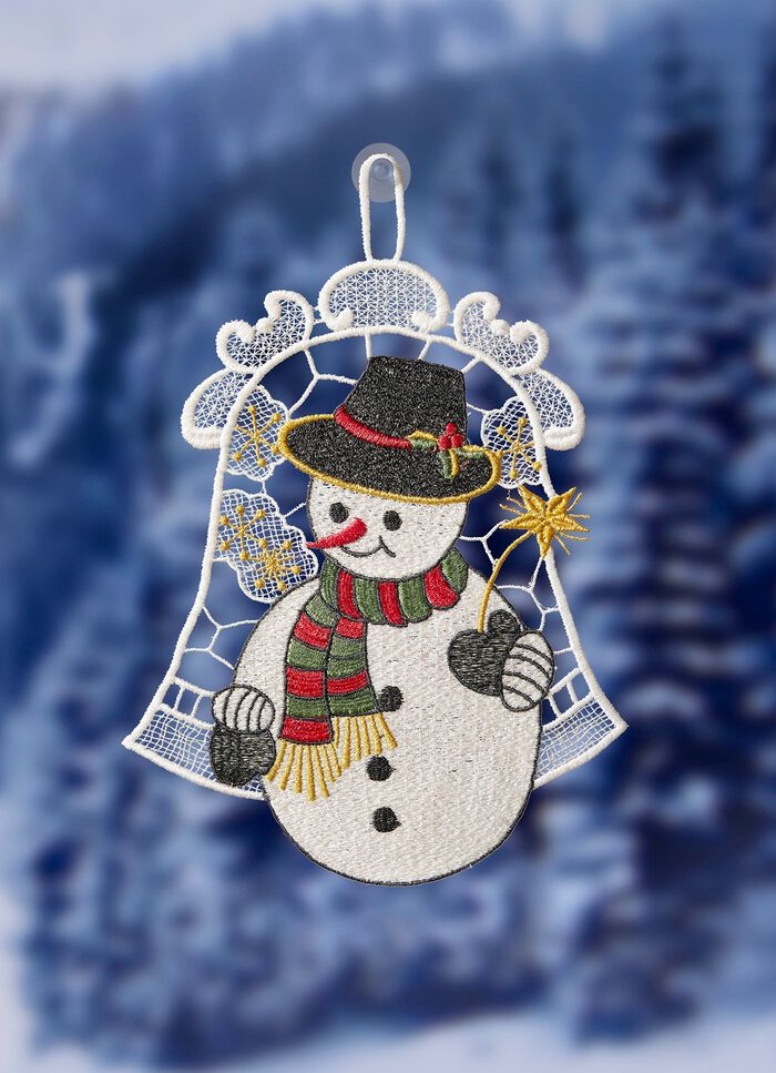 F&ouml;nsterbild med sn&ouml;gubbemotiv 