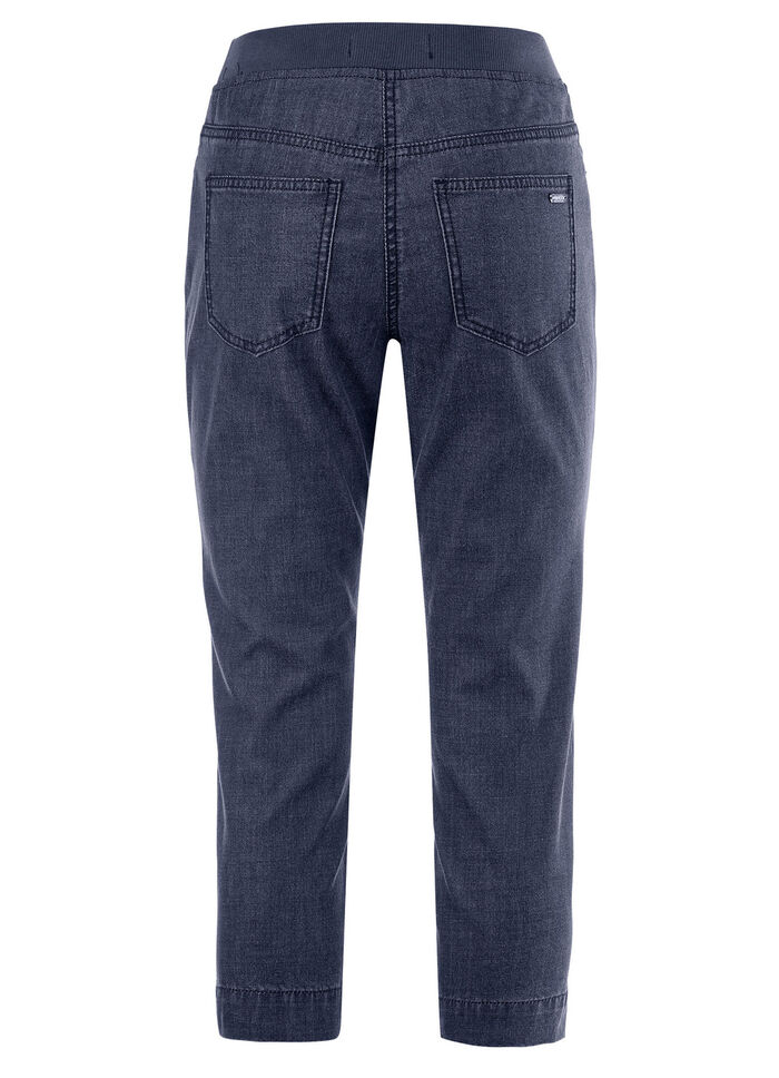 Caprijeans med strassdekoration DUNKELBLAU