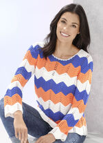 Tröja med ojämna ränder ECRU-JEANSBLAU-APRICOT