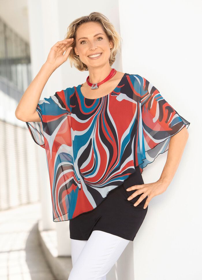 Dubbellagers, ponchoformad l&aring;ngskjorta 