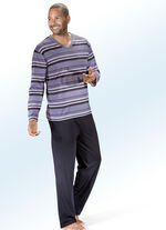 Pyjamasar i tv&aring;pack med V-ringning, randm&ouml;nster och br&ouml;stficka 