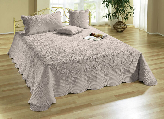 Satin örngott och överkast med broderi BEIGE