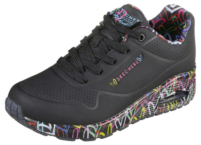SKECHERS sneakers med snörning delvis tryckta med färgglada hjärtan, 