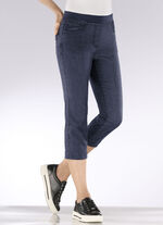 Caprijeans med strassdekoration DUNKELBLAU