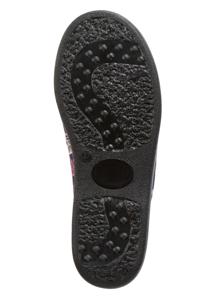 Tvåpack, fodrade damtofflor, bredd H, med textiltryck 1X BORDEAUX, 1X MARINBLÅ