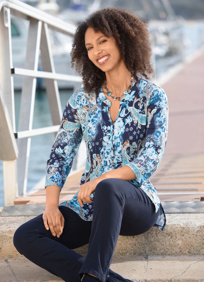 Skjorttunika med dekorativ knappsl&aring; 