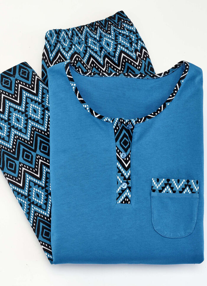 Tvåpack pyjamas med bröstficka och knappslå 1X ROSA, 1X BLÅT