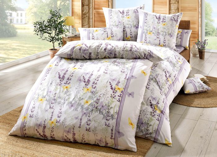 S&auml;ngkl&auml;der set med f&auml;rgglad lavendel &auml;ng 