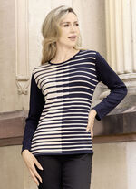 Finstickad tröja MARINE-BEIGE