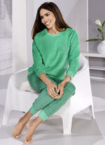 Pyjamas med rund hals i frott&eacute;stretch med garnf&auml;rgad randig design 