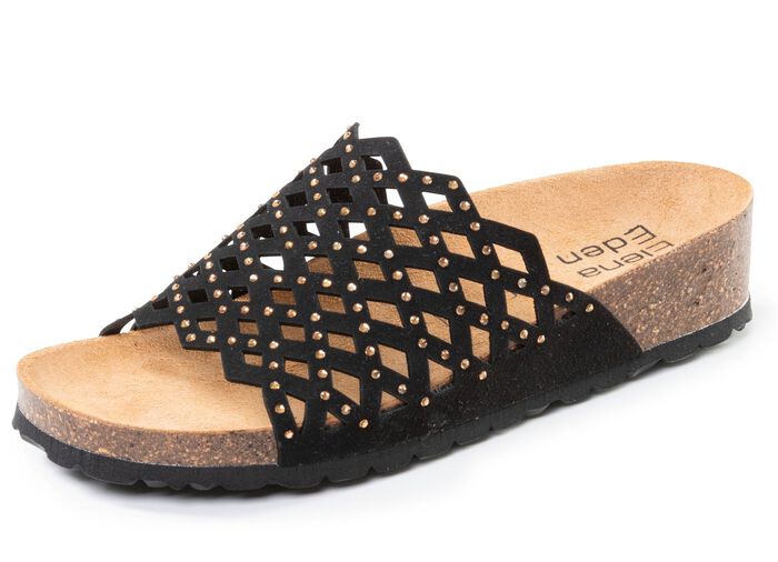 ELENA EDEN, l&auml;tta damslip-ins, vidd G, med l&auml;derfotb&auml;dd SCHWARZ